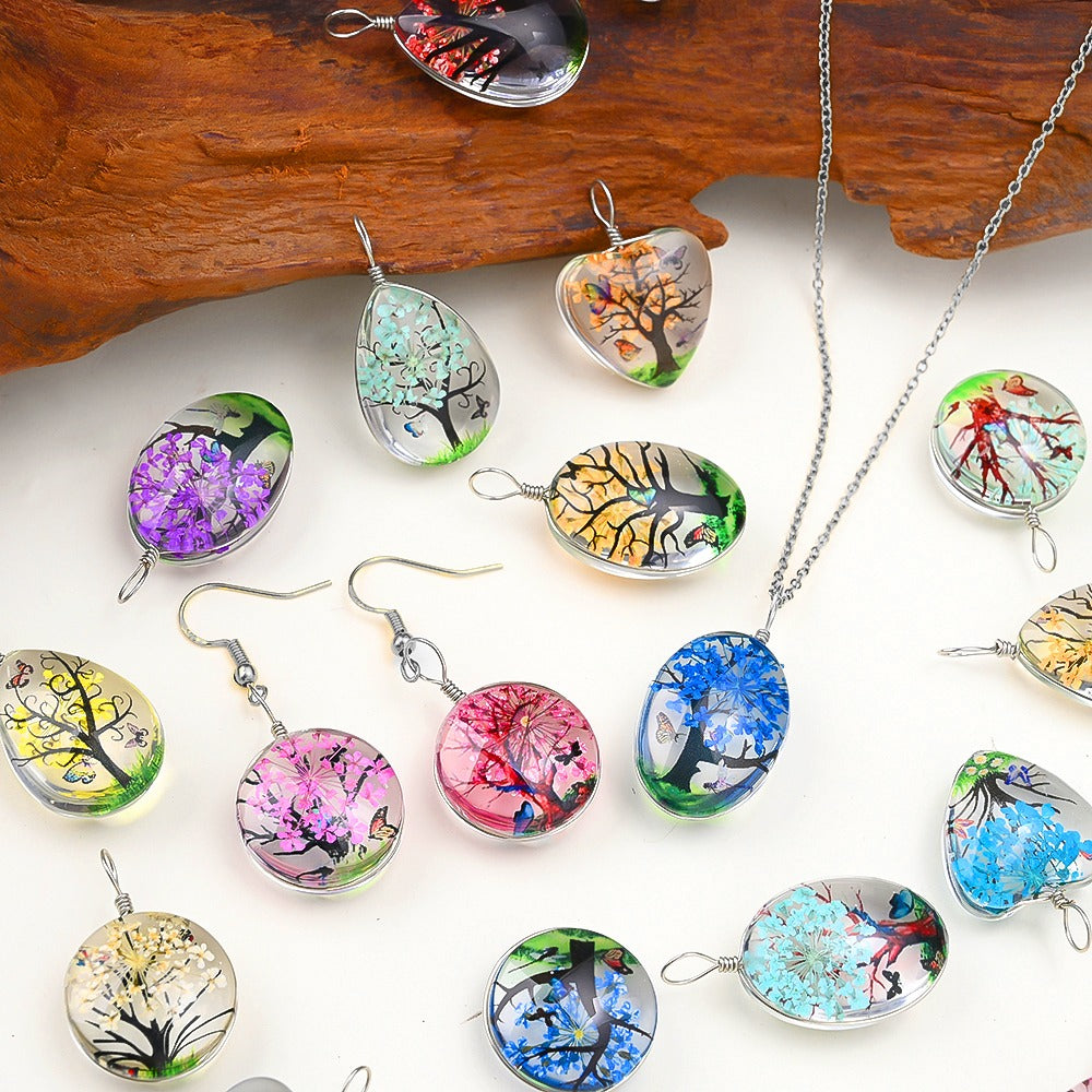 16-Piece Dried Flower Glass Pendant Charms