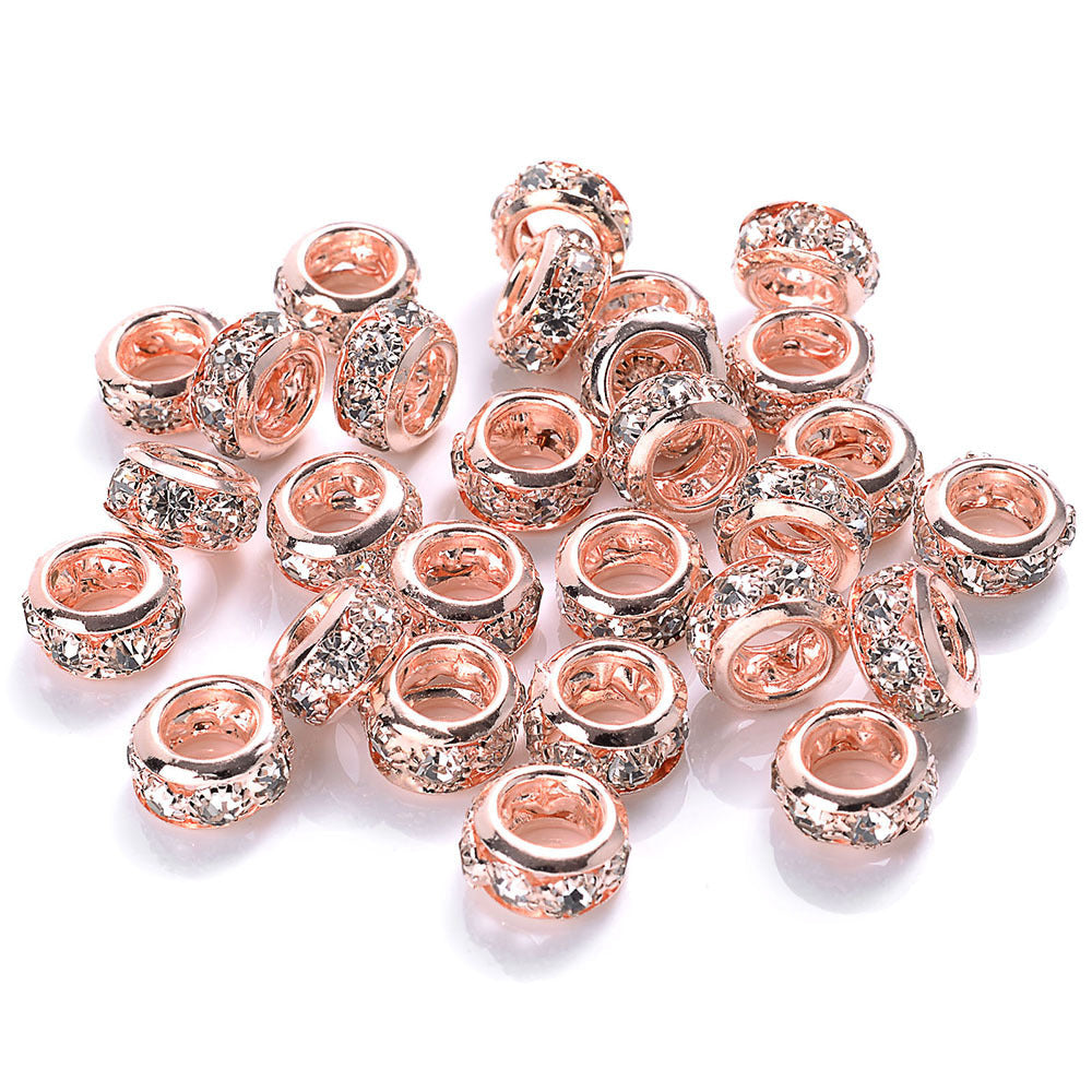 0pcs 10/12mm AlloyLarge Hole Rhinestone Spacer Beads DIY Jewelry Accessories