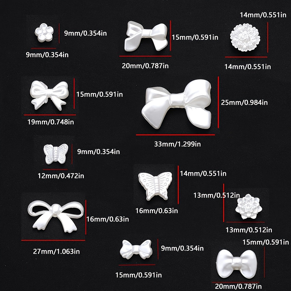 100PCS 9–28mm White Acrylic Bow, Flower & Butterfly Bead Set