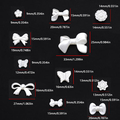 100PCS 9–28mm White Acrylic Bow, Flower & Butterfly Bead Set