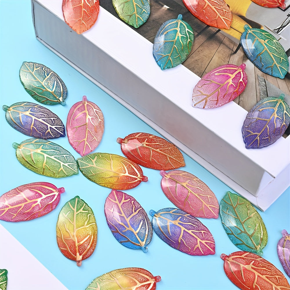 10PCS 21×40mm Gradient Acrylic Leaf Pendant Set