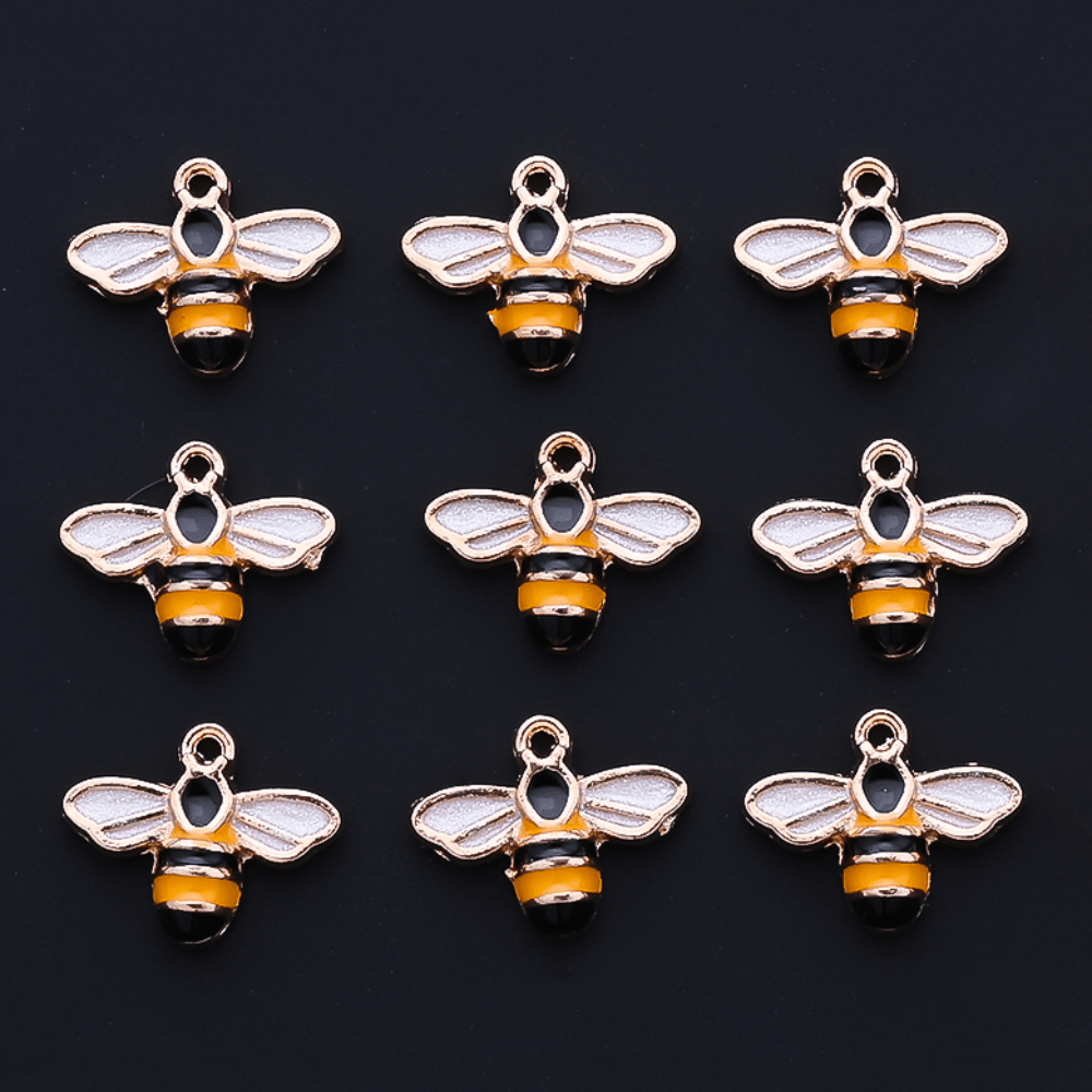 10PCS 9–16mm Yellow Enamel Honeybee Charm Set