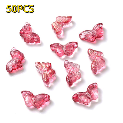 50pcs/set 8x15mm Colorful Transparent Butterfly Beads