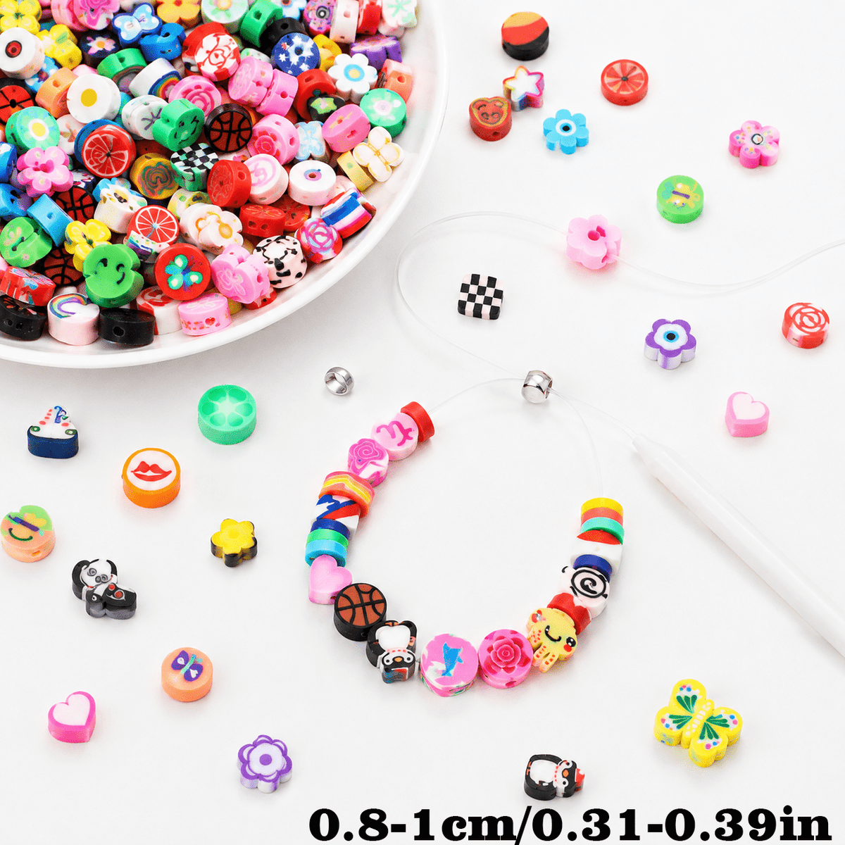 440pcs Colorful Polymer Clay Beads Set, Mixed Shapes & Patterns (Flowers