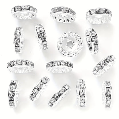 20PCS 4×12mm Rhinestone Round Gold & Silver Spacer Bead Set