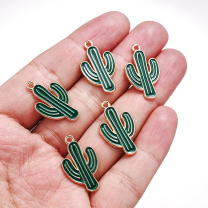 10pcs 15x26mm Green & Golden Cactus Charms
