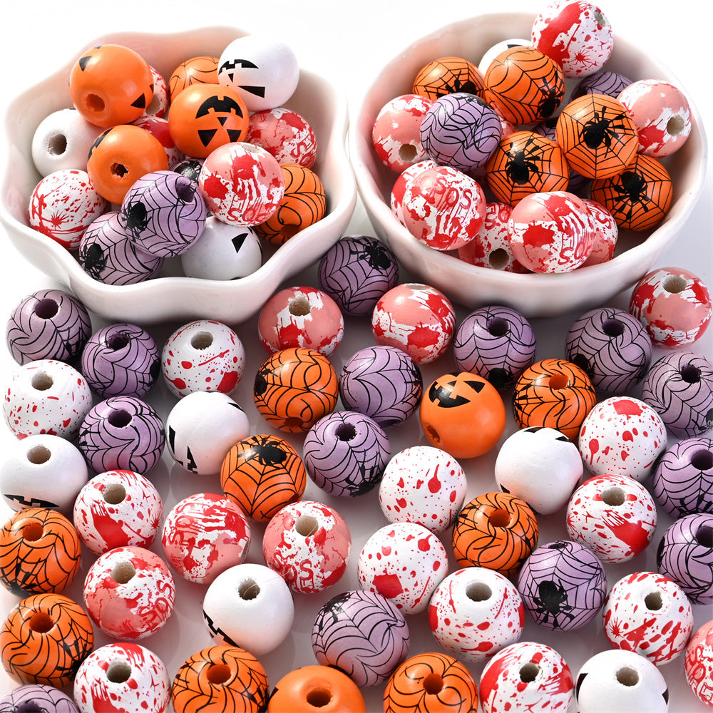 100pcs Big Size Halloween Wood Beads