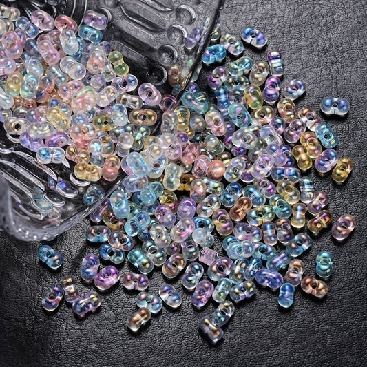 Rainbow Glass Rice Spacer Beads