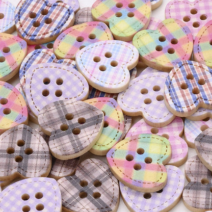 Heart Shape Wooden Printed Buttons