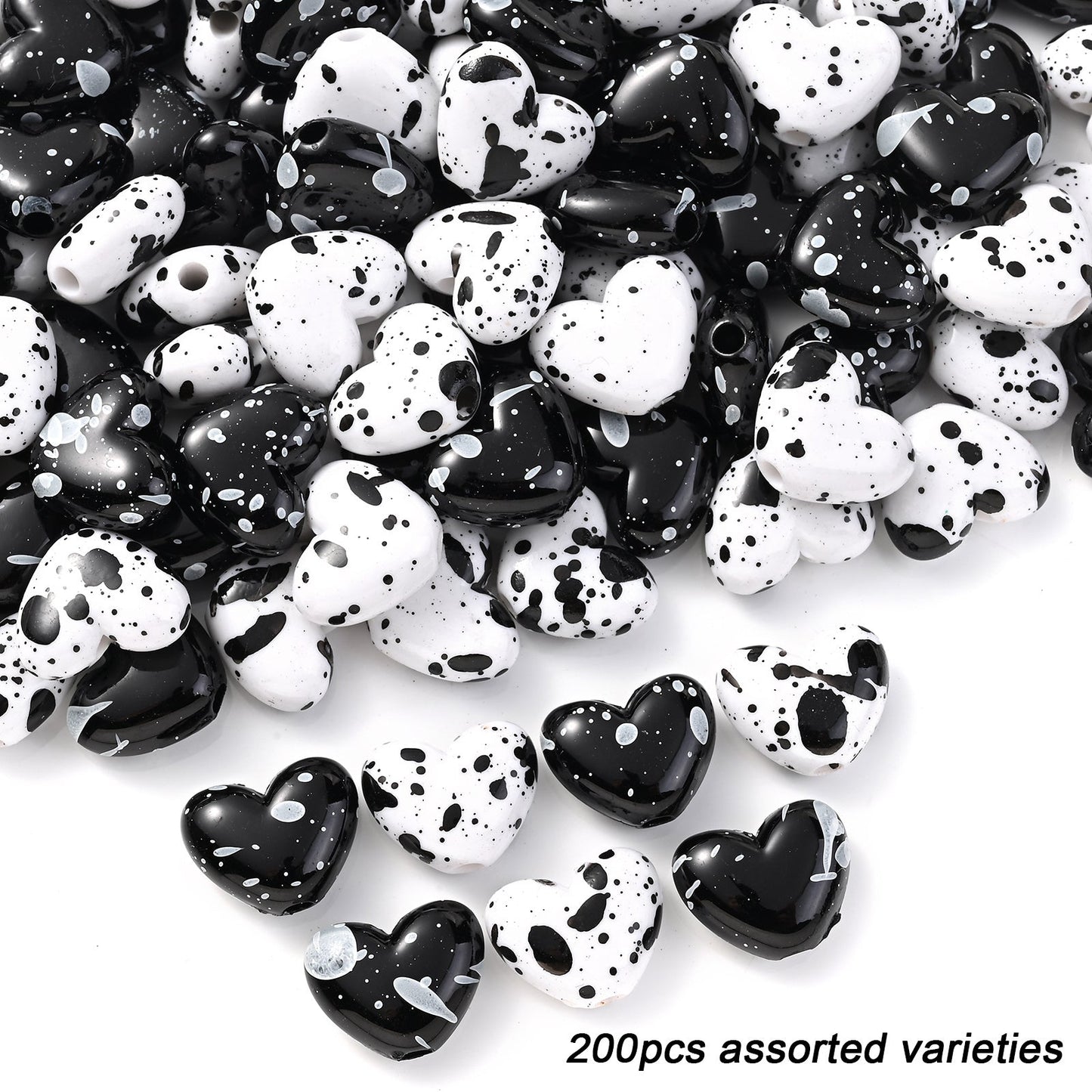 100/200pcs Star Heart Butterfly Beads Acrylic Black & White Graffiti