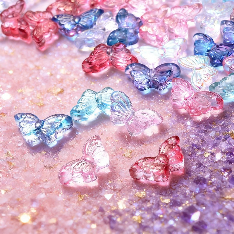 50pcs/set 8x15mm Colorful Transparent Butterfly Beads