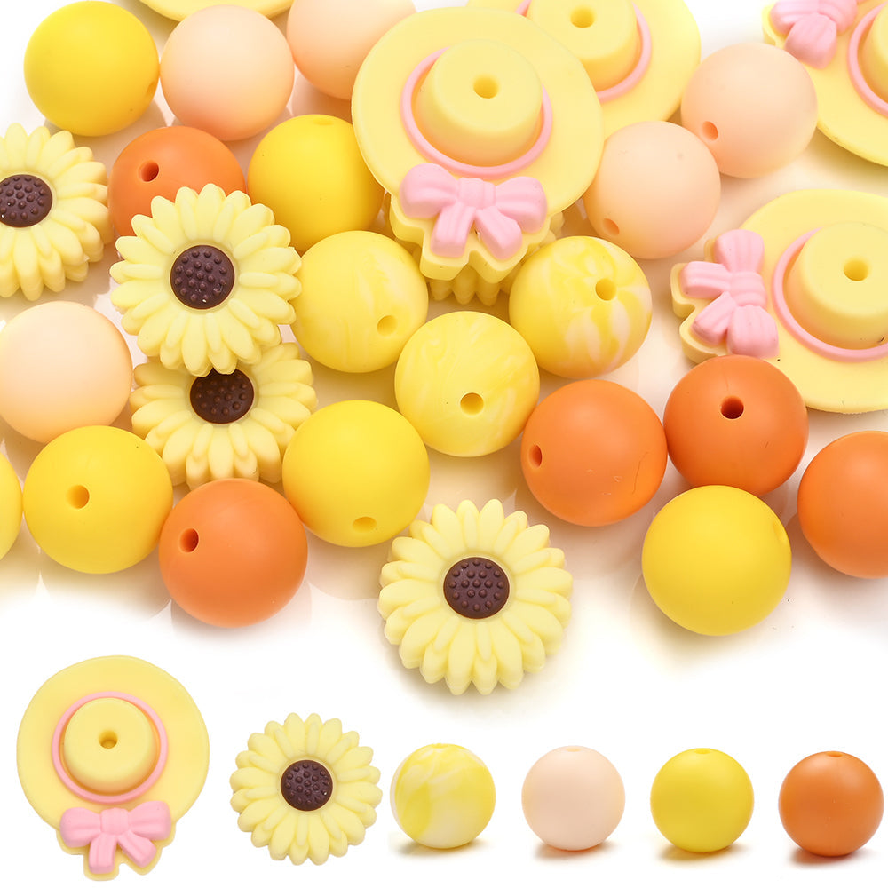 30PCS Hat & Daisy Silicone Bead Set