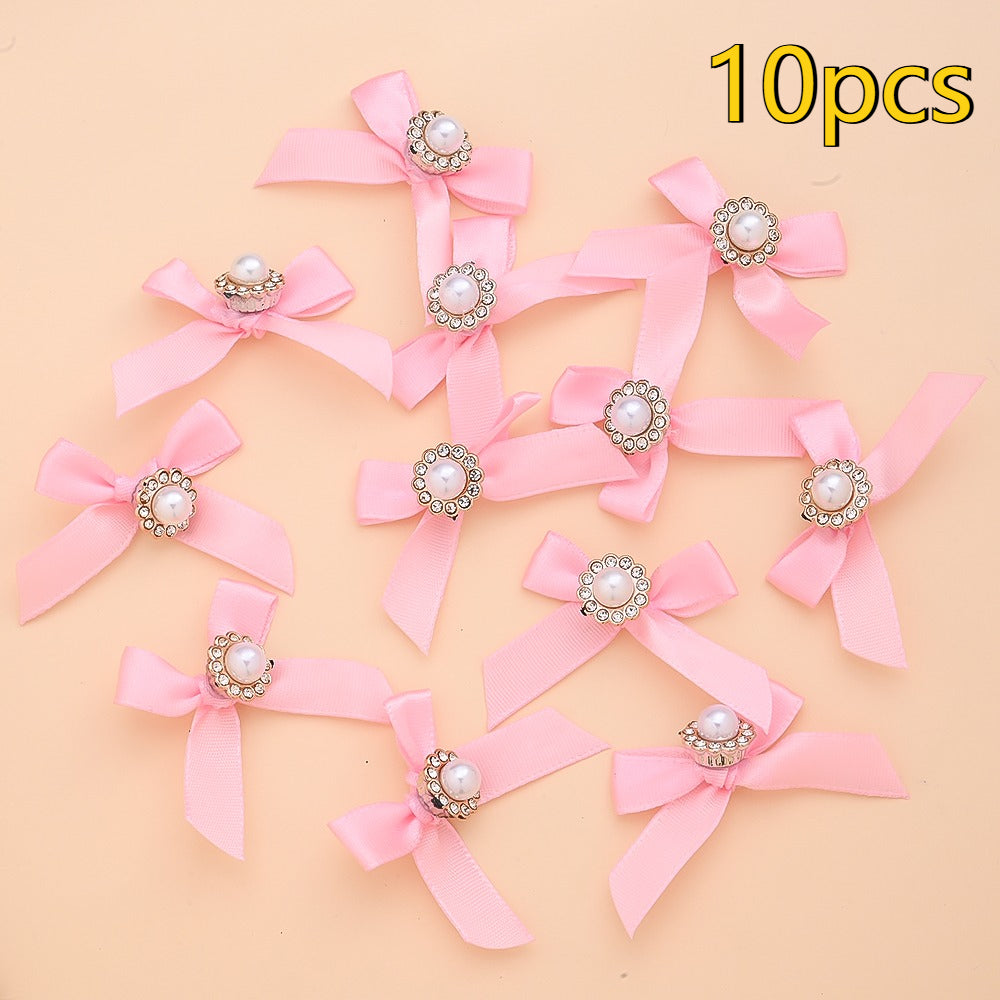 10PCS 4×5cm Pearl Ribbon Bow Rhinestone Appliques