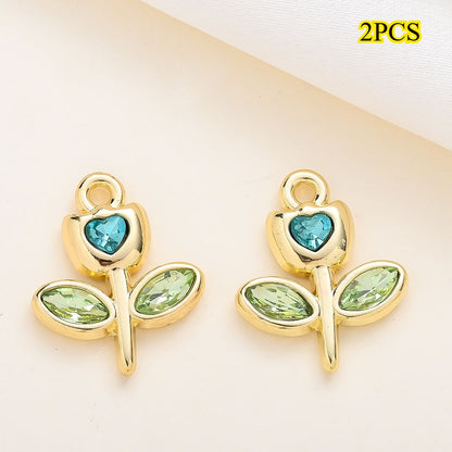 Rhinestone Heart Tulip Leaf Alloy Charms