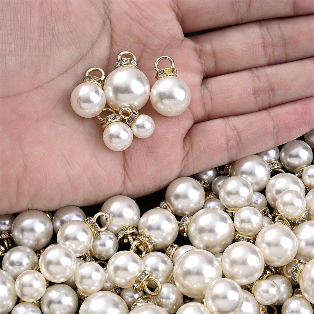 Acrylic Imitation Pearl Pendant Beads with Rhinestone Rondelle