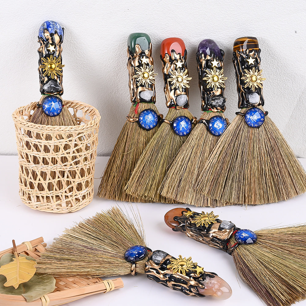 12-Piece Zodiac Broom-Shaped Alloy Charms