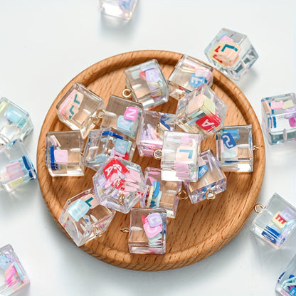 Clear Resin Square Alphabet Pendants