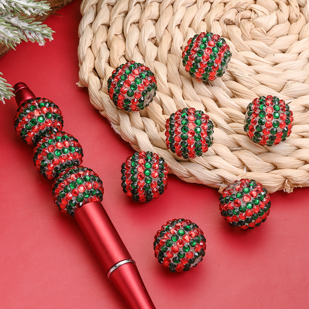 Red and Green Striped Resin Beads