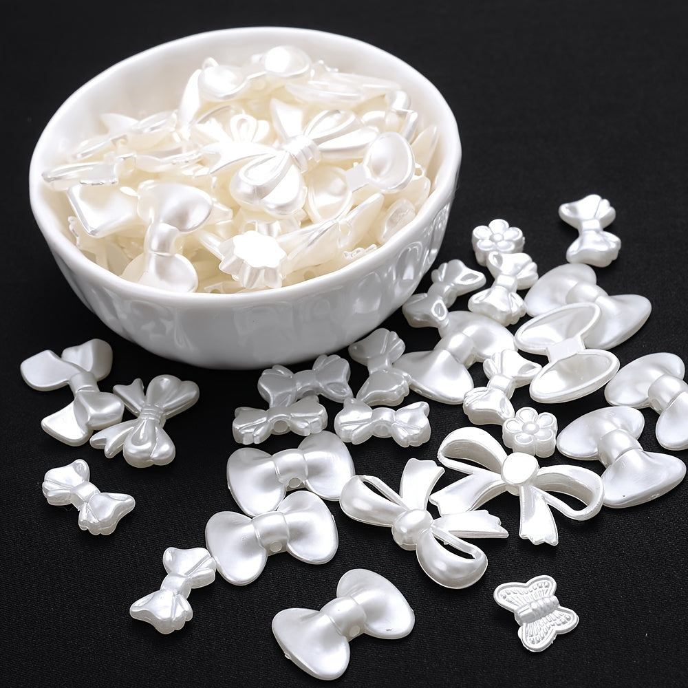 100PCS 9–28mm White Acrylic Bow, Flower & Butterfly Bead Set