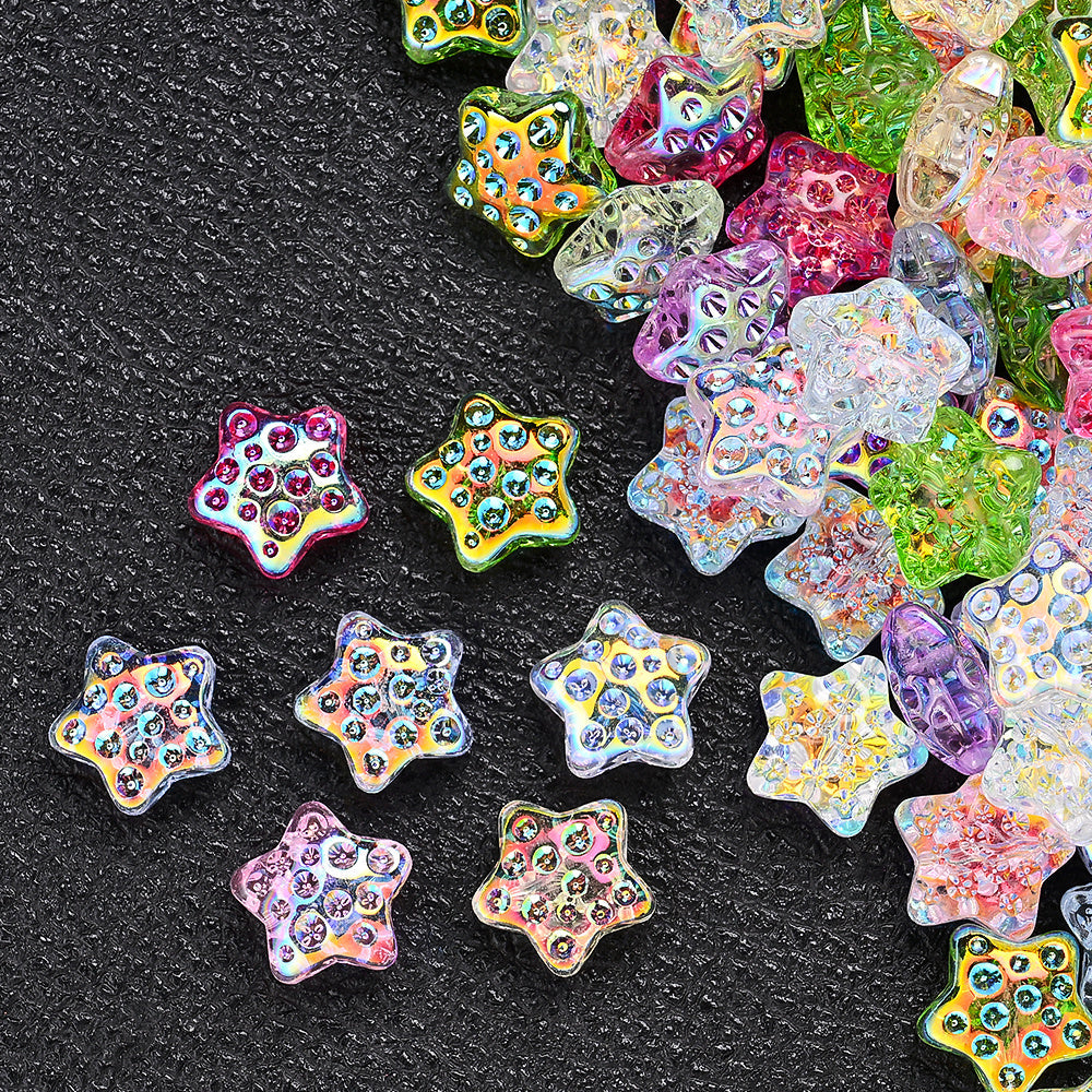 10PCS 18mm AB Shimmer Star Glass Bead Set