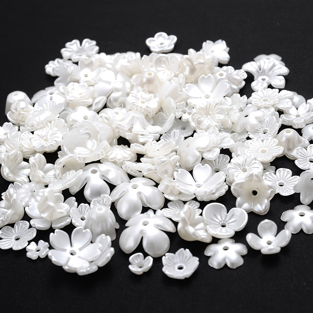 100PCS White Flower-Shaped Acrylic Bead Set