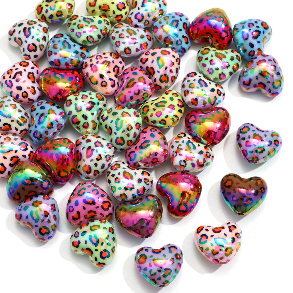 Leopard Print Heart Acrylic Beads