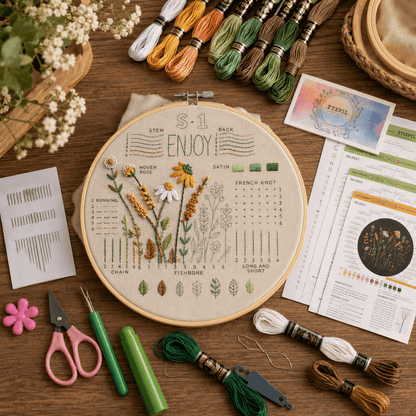 Flower Pattern Embroidery Stitches Practice Kit