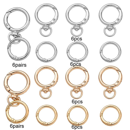 12 Pairs Double Circle 360° Rotatable Keychain Clasp Set