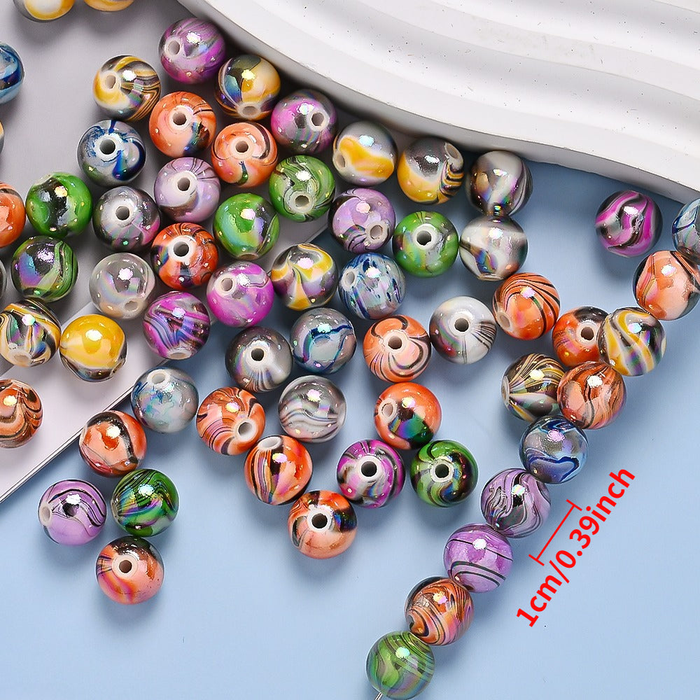 Mixed Color Waterprint Round Acrylic Beads