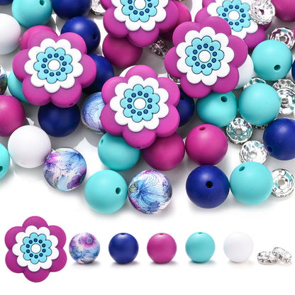 70pcs Flower Silicone Rhinestone Spacer Beads Set