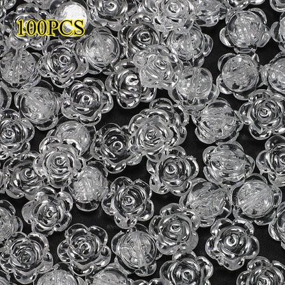 100pcs 12mm Clear Rose Acrylic Beads