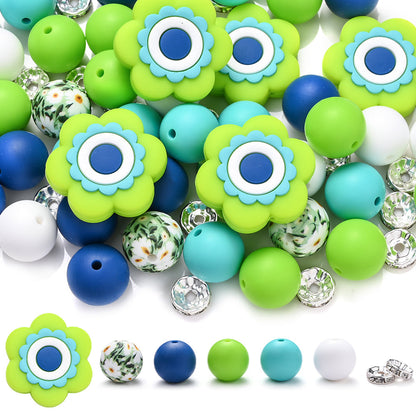 70pcs Flower Silicone Rhinestone Spacer Beads Set