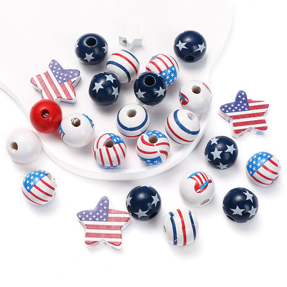 60pcs Patriotic Wood Beads