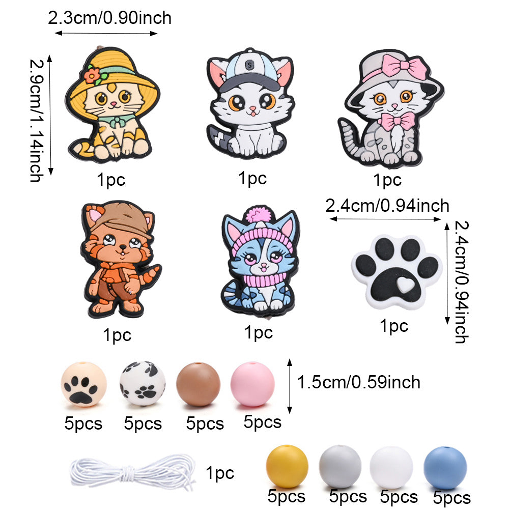 46-Piece Silicone Paw Print Bead Set