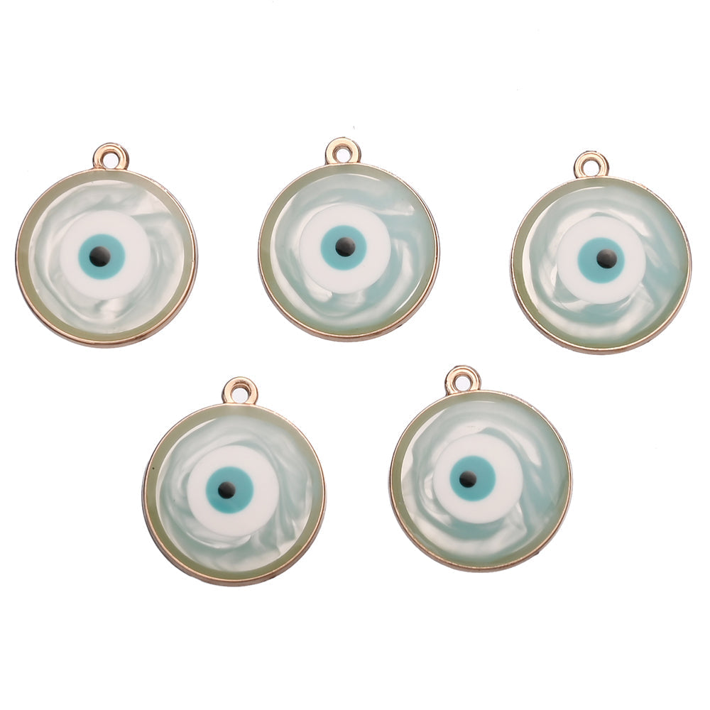 Colorful Alloy Evil Eye Flat Round Charms