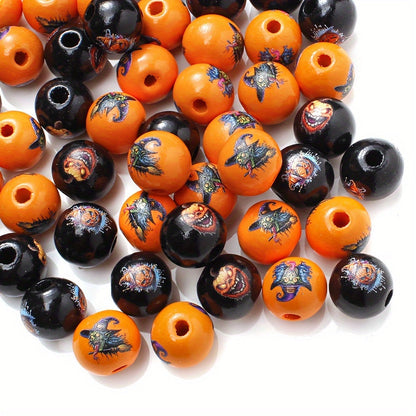 Halloween Witch Pumpkin Wooden Spacer Beads