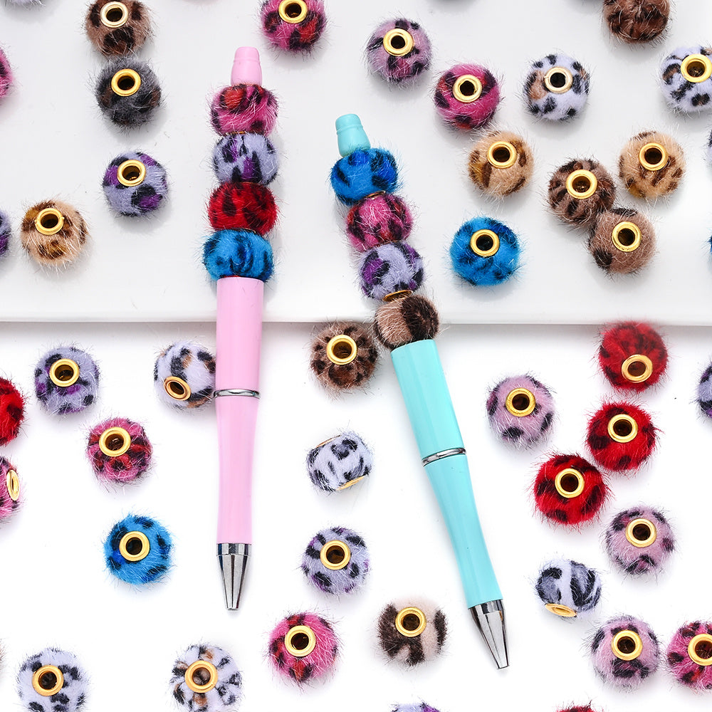 Leopard Print Plush Ball Beads