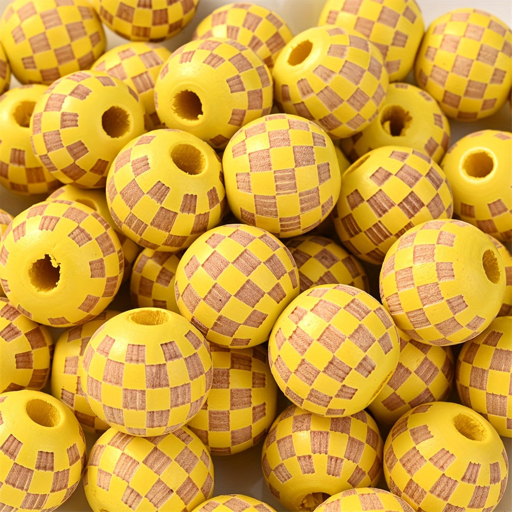 Checkerboard Wooden Spacer Beads