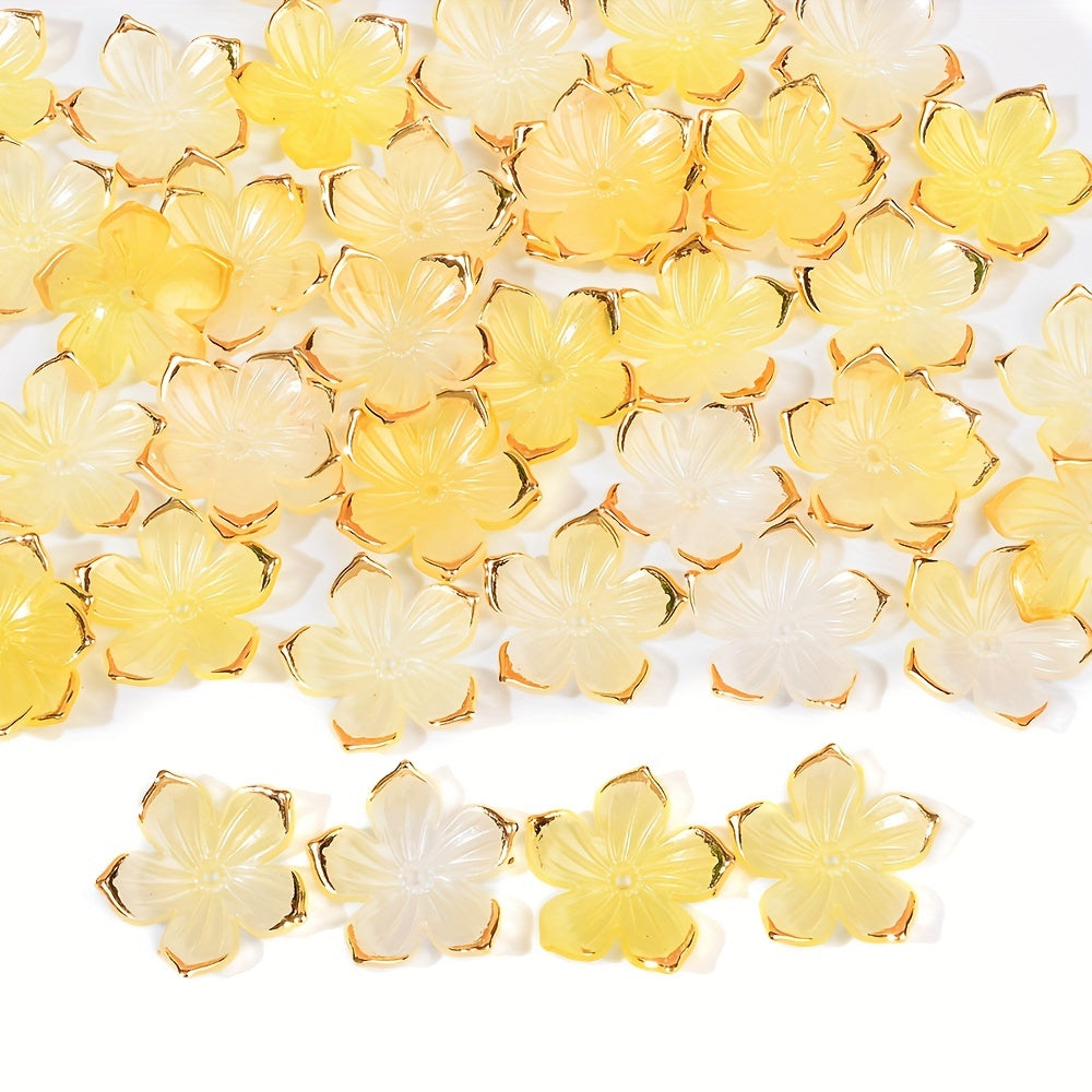 50PCS Gold-Edged Five-Petal Acrylic Flower Bead Set