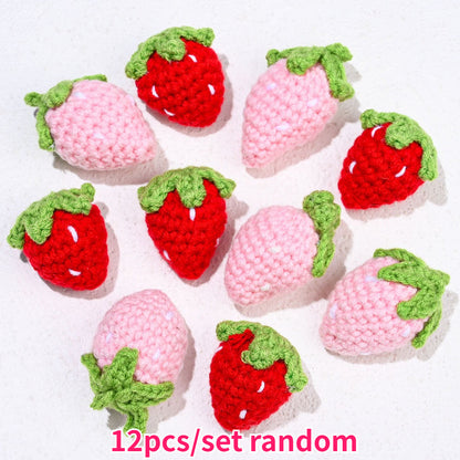 12PCS Hand-Crocheted Strawberry Charm Set