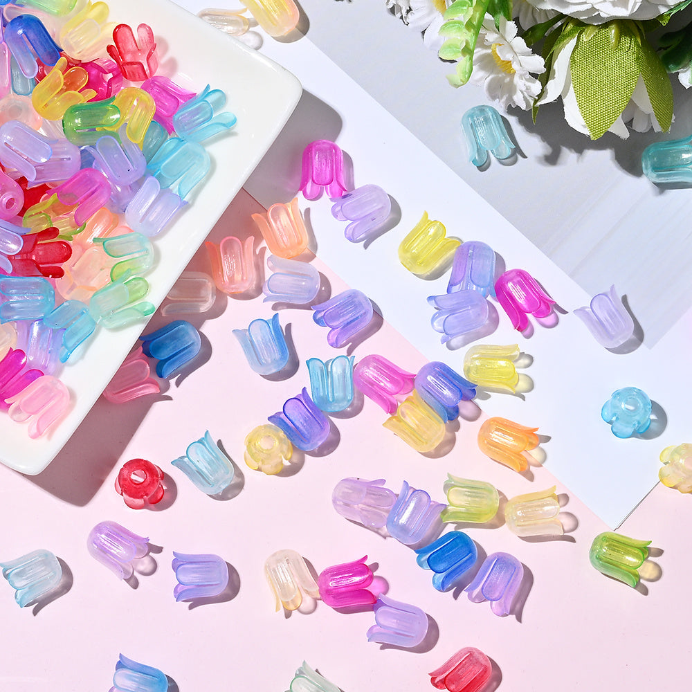 2026 New Arrival 10×11mm Gradient Flower Acrylic Bead Caps