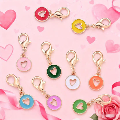 10PCS 35×12mm Hollow Heart Enamel Keychain Charm Set