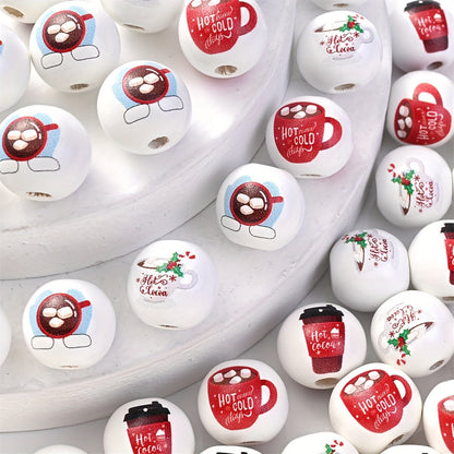 10PCS 16mm Coffee-Themed Wooden Bead Set