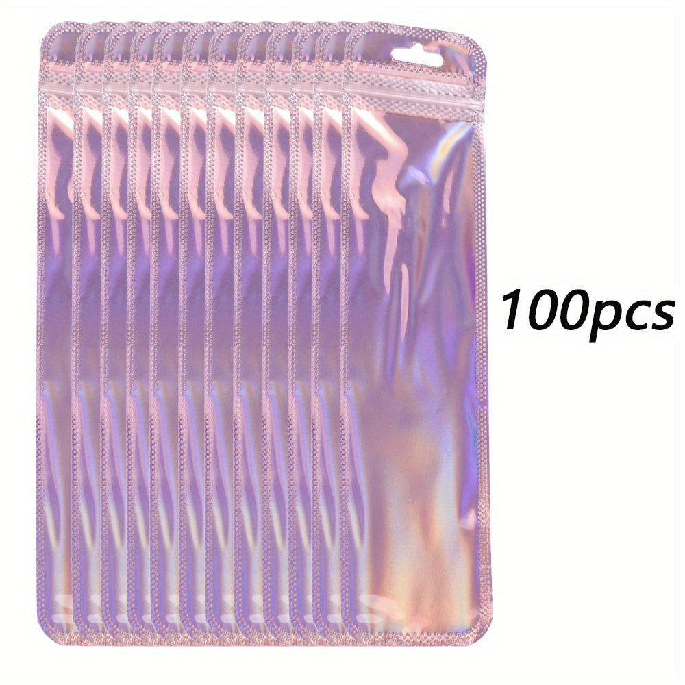 50/100-Piece Holographic Laser Resealable Packaging Bags