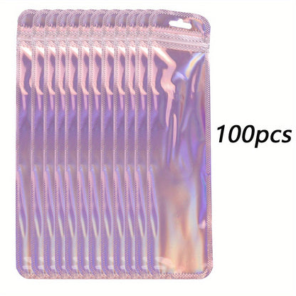 50/100-Piece Holographic Laser Resealable Packaging Bags