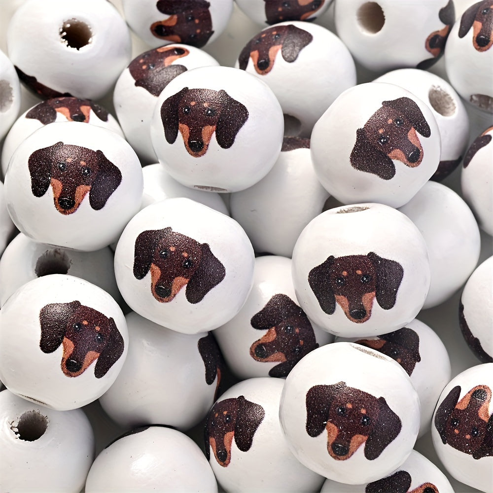 10PCS 16mm Puppy-Themed Wooden Bead Set