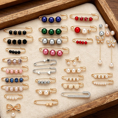 45PCS Mixed-Color Pearl Safety Pin Brooch Set