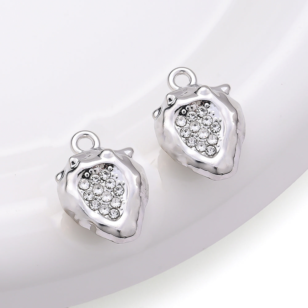 Strawberry Rhinestone Metal Pendant Charms