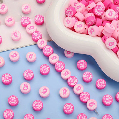 9 mm Breast Cancer Awareness-Themed Polymer Clay Beads