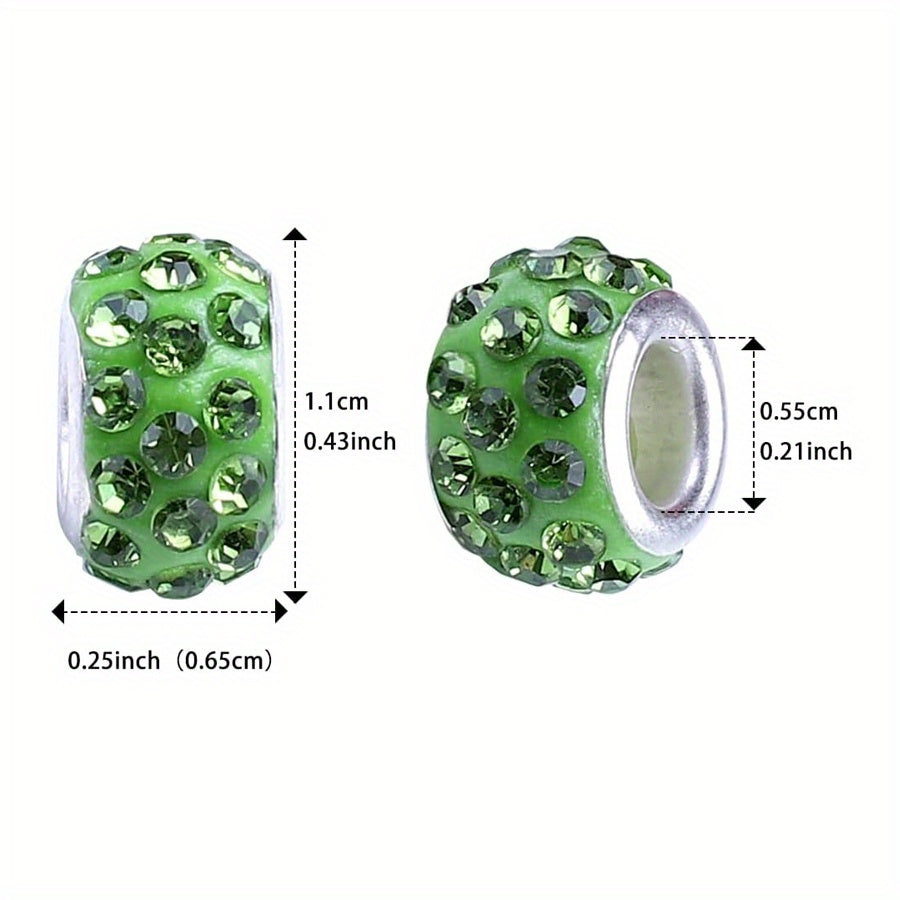 10-Piece Random Multicolor European-Style Rhinestone Large Hole Beads